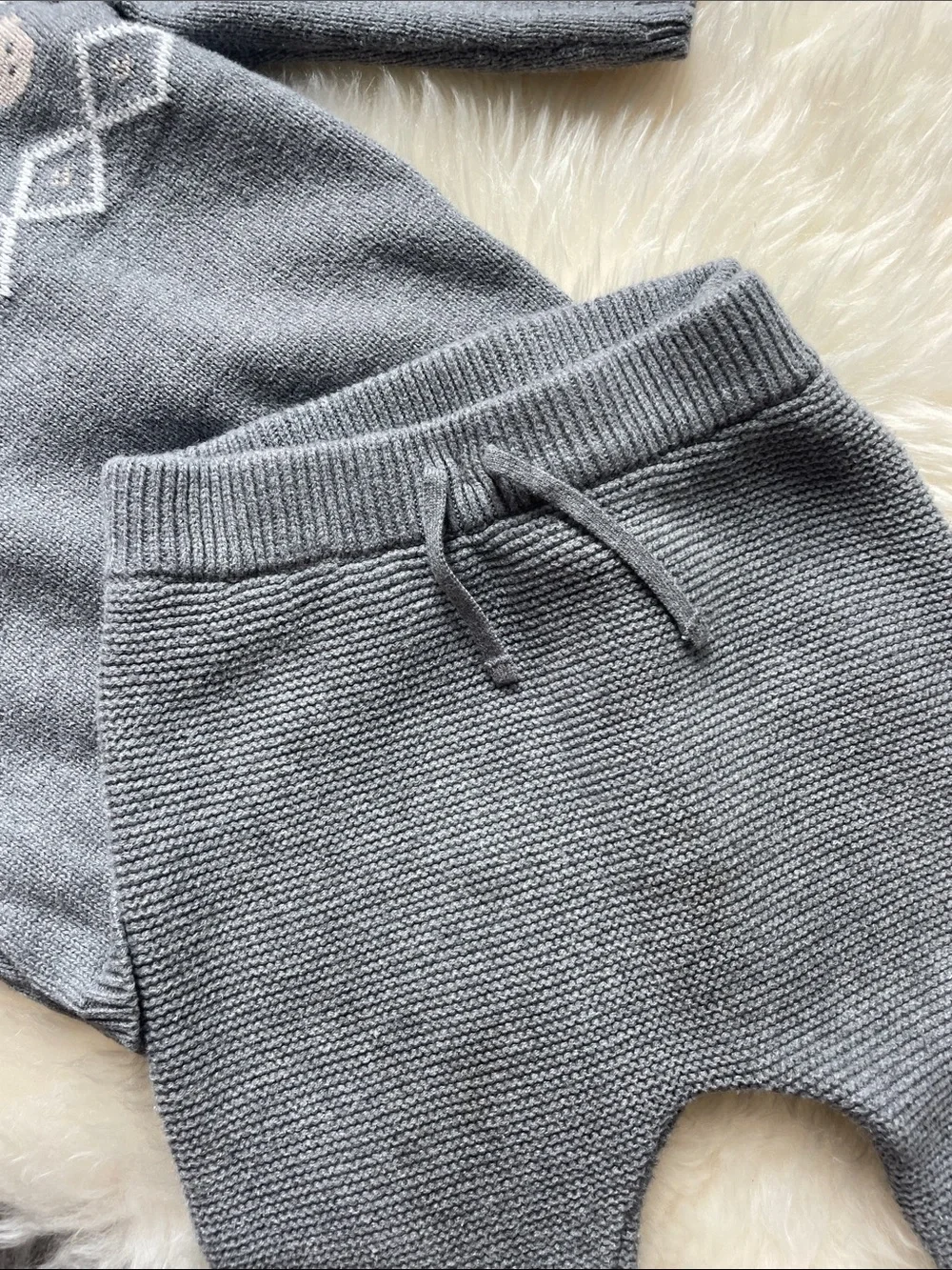 Carter's Grey Knit Sweatshirt & Jogger Set with Cream Pattern